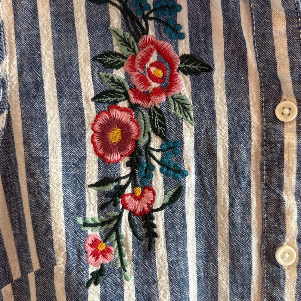 Beach Lunch Lounge stripe floral sleeveless collar dress summer button up resort - Picture 7 of 8
